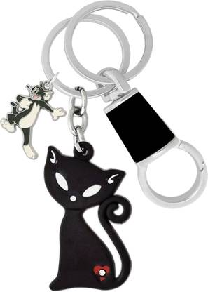 KYP Fashion Fashionable Charm Cute Cat Kitten & Cartoon Tom Shape Pendant Keyring Black Key Chain