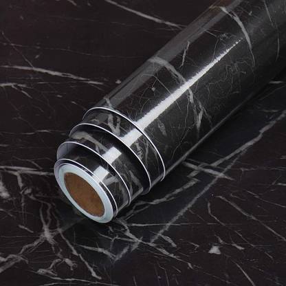 AKSHARAM AHAM 600 cm Poly Marble Sheets Black Marble for Walls Stylish Contact Paper for Countertop Self Adhesive Sticker
