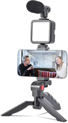 WORLD ONLINE Vlogging Kit for Mobile Phone & Digital Cameras | with Microphone, 36 LED Light Tripod Kit