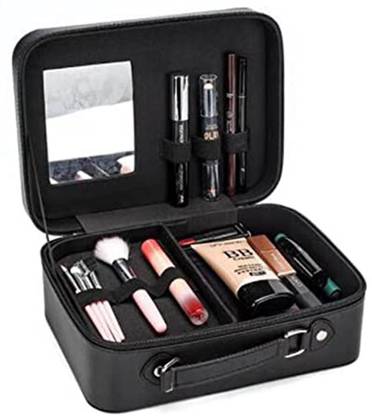 HOUSE OF QUIRK Makeup Case with Mirror Suitcase Vanity Storage (Black)-25x10x18.5Cm Makeup Case Vanity Box