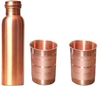 COPPER COUNTER Copper Tamba Water Bottle (1 L) with 2 Copper Tamba Glass (250 ML) 1000 ml Bottle With Drinking Glass