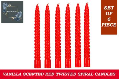 MAGICMOON Vanilla Scented Spiral, Taper Candles For Special Parties - Set of 6, Red Candle