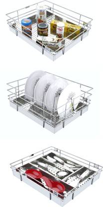 Landwood Utensil Kitchen Rack Steel folding modular kitchen basket 21x20 inch cabinet drawer set of 3