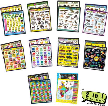 KIDDOPEDIA Early Learning 10 Flexile Boards (2in1) 20 Topics for Age 1–6-Year Kids