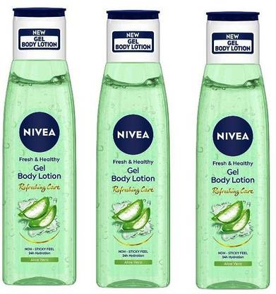 निवेआ एलो वेरा जेल बॉडी लोशन, नॉन-स्टिकी और फास्ट अब्सॉर्बिंग बॉडी लोशन 75 ml*3