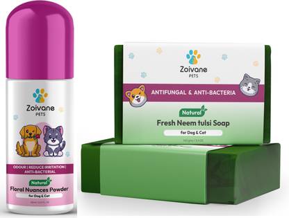 Zoivane Dog and Cat Fresh Neem Tulsi Soap with Floral Nucleus Powder Combo 250 ml Pet Coat Cleanser