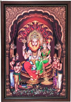 SujArta Lakshmi Narasimha Swamy, Premium Vinyl Print, Quality 20 * 14 Inch & 4 mm Board Religious Frame