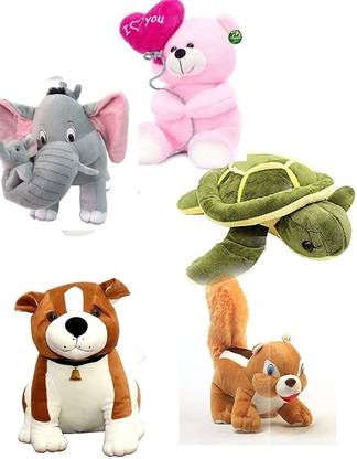 AURA SPACE Elephant, Ballon Panda, Turtle , Bull Dog, Squirrel Soft Toy, Baby Toys,  - 14 cm