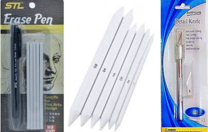 GlowCraft STL Erase Pen , Detail Knife & Blending Shading Drawing Set of 6