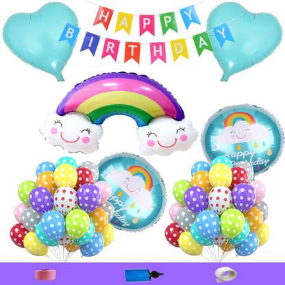 Shopperskart Printed Weather theme Rainbow foil balloon Combo for kids birthday party Decoration Balloon