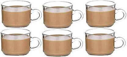 JIGSHTIAL Pack of 6 Glass Glass Tea Cup Set (Set of 6) Glass Transparent Glass Cup Tea(200 ML - Clear)