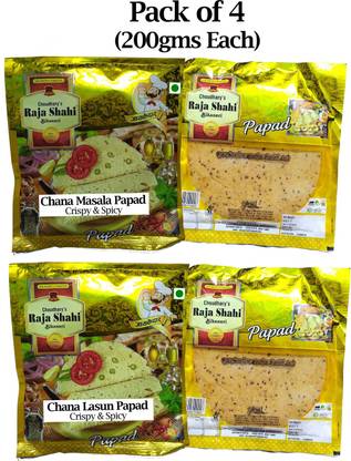 RAJA SHAHI Delicious SPICY & CRISPY Chana Special & Lasun Papad(4 Packets of 200gm Each) Masala Papad (Pack of 4)