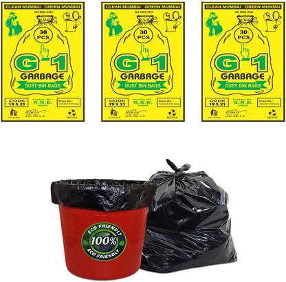 G-1 19x21 Inch, Medium Black Garbage Bags, Pack of 3 Medium 15 L Garbage Bag  Pack Of 90