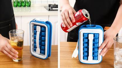 JMALL ™ Foldable & Portable Ice Cube Tray Bottle 18 ice cubes Box | Multicolor Silicone, Plastic Ice Cube Tray