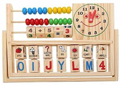 NONU Wooden Abacus Learning Flap Stand Counting Alphabet & Math Cognition Board Toy