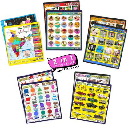 KIDDOPEDIA Early Learning 5 Flexile Boards (2in1) 10 Topics for Age 1-6yr Kids