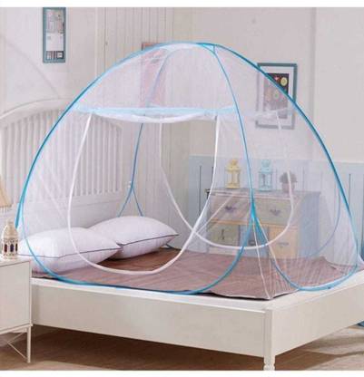 Roxan Polyester Kids Washable Foldable Mosquito Net /Machhardani - Single Bed Mosquito Net (White, Blue) Mosquito Net