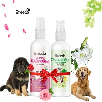 Breedo Dog (Pack of 2) Odor Dog Deodorizing Perfume Spray + Refreshing Rose Perfume Natural Cologne