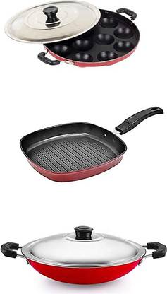 RBGIIT Gas Stove Compatible, 3 Piece Combo Kitchen Set with Lid 1 L capacity 23 cm, 24 cm, 22 cm diameter