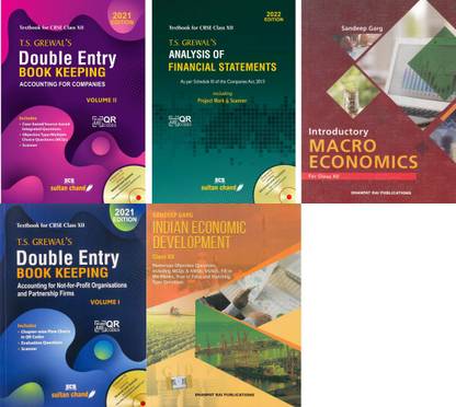 Ts Grewal's Double Entry Book Keeping Volume 1 & 2 - Financial Statement & Sandeep Garg Macronomics - Indian Economic Development For 12th ( Set Of 5 Books )