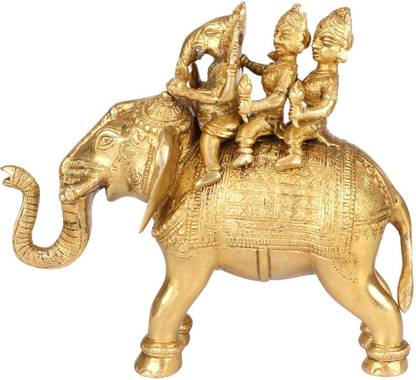 Lakshmi Handicraft Brass Bhagwan Ganesha Riddhi Siddhi Riding On Elephant Idol Statue Ganpati Murti Decorative Showpiece  -  20 cm