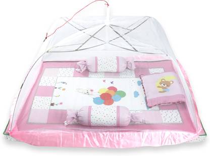 PIMSA Baby Bedding Set with Mosquito Net Pink Color(5 Pcs) Portable Gadda