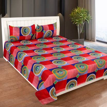 Heny Home Polycotton Double Flat 144 TC Printed Bedsheet
