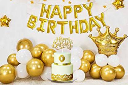 Prihit Happy Birthday Gold Theme Decorations Items - Combo For Birthday Party