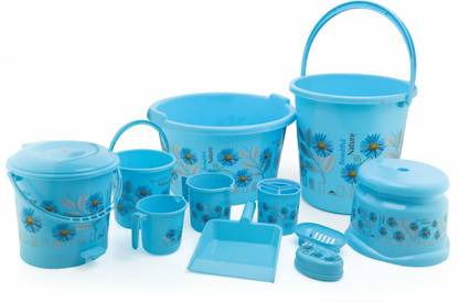 Veksin Printed Bathroom Set Combo Plastic bucket, Tub & Mug Bathroom Set 11 pcs 20 L Plastic Bucket