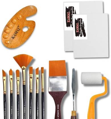 KAMAL Mix Silk Full Toolkit with Canvas Board 8X10,16X12 Set of 2 with Wooden Palette