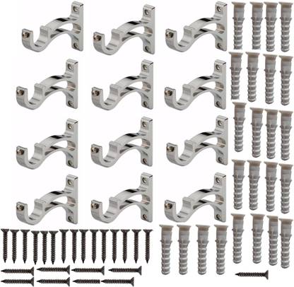 Gagan Silver, Silver, White Rod Rail Bracket, Curtain Knobs Metal