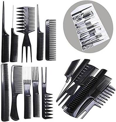 INDIANA HUDA 10 Pcs Pro Salon Hair Cut Styling Hairdressing Barbers Combs Brush Set Black