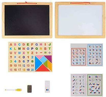 The Cube Mart Wooden Magnetic Board, Double Sided Magnetic Whiteboard & Black Slate