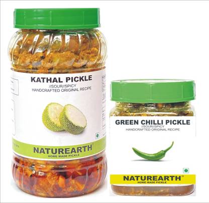NaturEarth Kathal Pickle & Green Chilli Pickle Combo ( 400+200 Gm) Maa Ke Hath Ka Achar Jackfruit Pickle