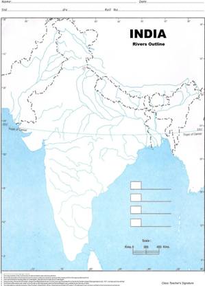 India Rivers map (100 Nos)| A4 Size Multipurpose map For School/College Assignments/Projects/ Practical Paper Print