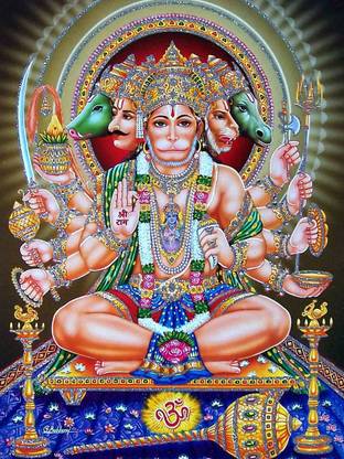 Wall gallery 45.72 cm Panchamukhi hanuman jI For Vastu Shanti, Remove Negative Energy Glowing Sticker Self Adhesive Sticker