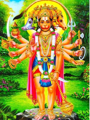 Wall gallery 45.72 cm Panchmukhi Bajrangbali For Vastu Dosh,Peace,Remove Negative EnergyGlowingSticker Self Adhesive Sticker