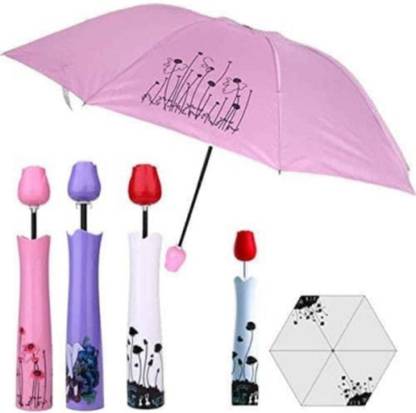 JANAKI SHOP Rose Flower Vase Case Bottle Shape Folding Umbrella for Rains Umbrella Umbrella