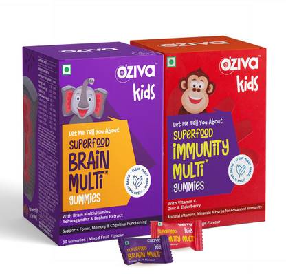OZiva Superfood for Superkids (Immunity Multi Gummies + Brain Multi Gummies)