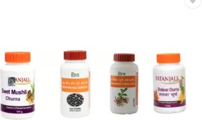 PATANJALI Shatavar, Swet Mushli, Ashwagandha, Shuddh Konch beej Churna 100g (Pack of 4)