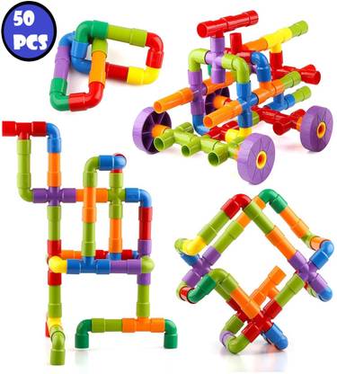 Joy Stories 50 Pieces STEM Building Blocks, Creative Tubular Pipes Sensory Toys