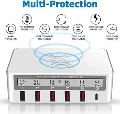 MARS Quick Charge 50 W 7 Port USB Charger Compatible with Wireless Charging Pad