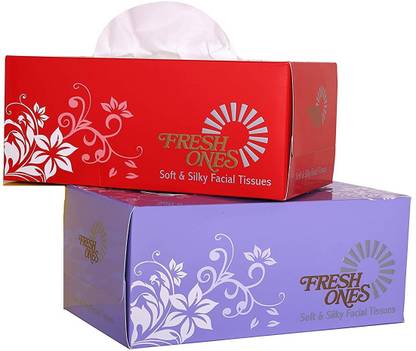 Fresh Ones Facial Tissues Wipes Pulls each 2 Ply Soft & Silky Natural Cleaning Napkins Box