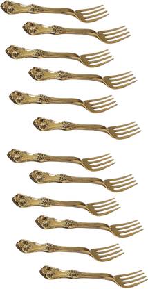 A&H Set of 12 piece Brass Dessert Forks Multipurpose Use Forks Set Brass Dessert Fork Set