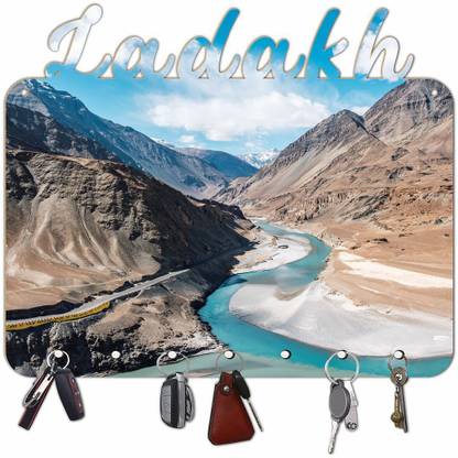 KREEPO Key Holder MDF Cutting Ladakh River Printed with Knobs Hook for Keys_kr5 Wood Key Holder