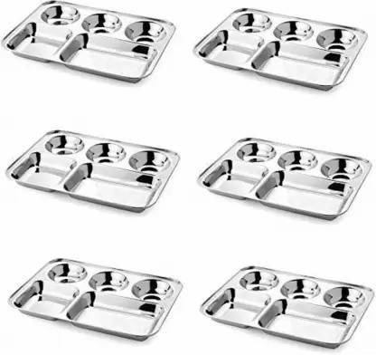 Sambhavnath BHOJAN THALI SET OF 6 PIECES 5 COMPARTMENTS EACH Sectioned Plate