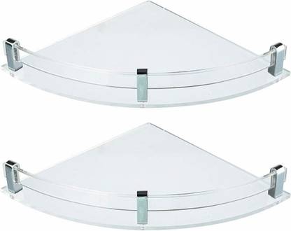 QUISTAL Acrylic Wall Mount Multipurpose Modern Corner Shelf - 12x12 Inch, Clear Acrylic Wall Shelf