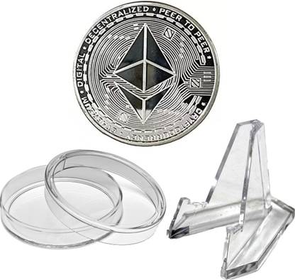 Mridshala Zinc Alloy ETH 2 Etherium Coin With Stand, 40mm, 1 Pc… (Silver) Decorative Showpiece  -  4 cm