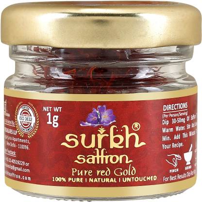 SURKH Saffron - 1 Grams - Premium Pack - 100% Pure I Natural I Untouched Grade 1 Saffron / Kesar