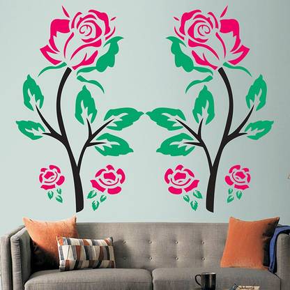 MMD DECORATION Size : ( 16-inch x 24-inch) Rose flower pattern DIY Reusable Wall Painting Stencil for Home Decoration Wall Stencil Stencil